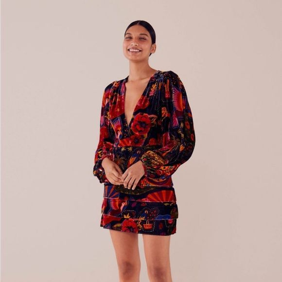 FARM RIO Crazy Mix V Neck Mini Dress - Picture 1 of 10